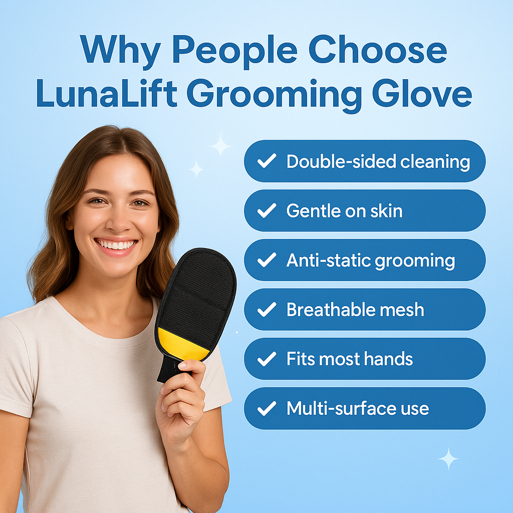 LunaLift Grooming Glove™ | Double-Sided Pet Hair Remover for Clothes & Sofa