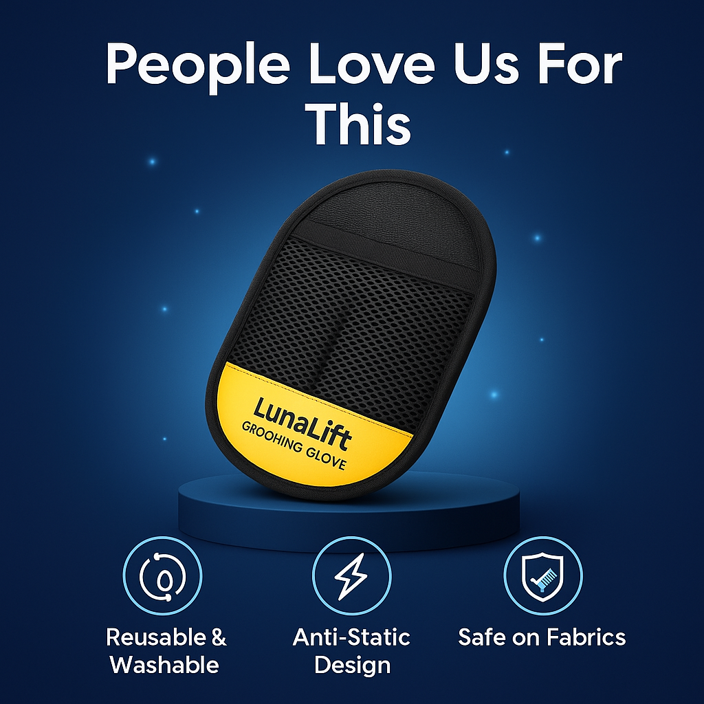 LunaLift Grooming Glove™ | Double-Sided Pet Hair Remover for Clothes & Sofa