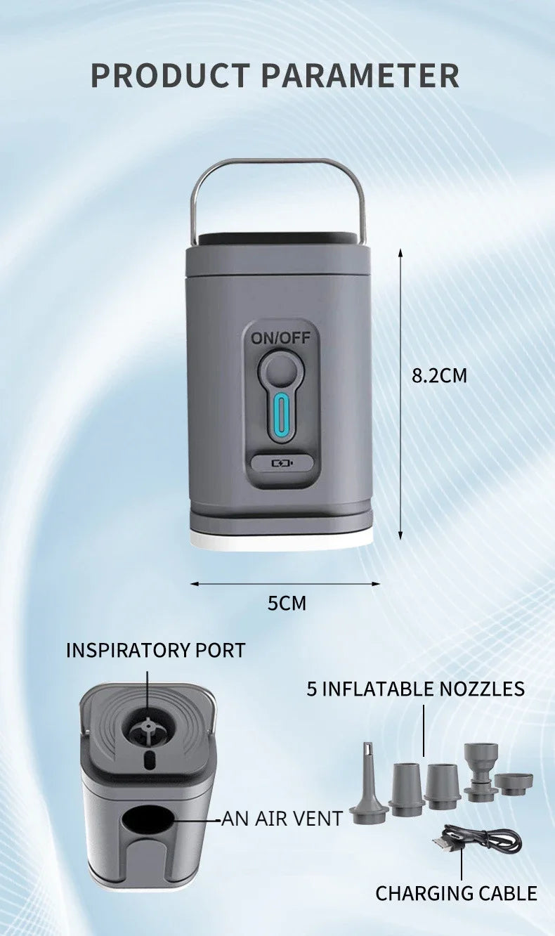 Lacozo™️ Mini Wireless Air Pump with LED Lights & 5 Nozzles for Inflatables
