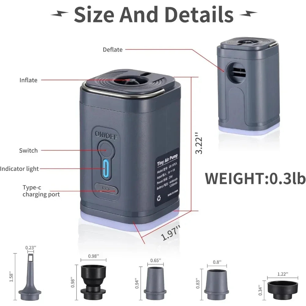 Lacozo™️ Mini Wireless Air Pump with LED Lights & 5 Nozzles for Inflatables