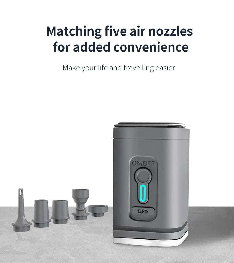Lacozo™️ Mini Wireless Air Pump with LED Lights & 5 Nozzles for Inflatables