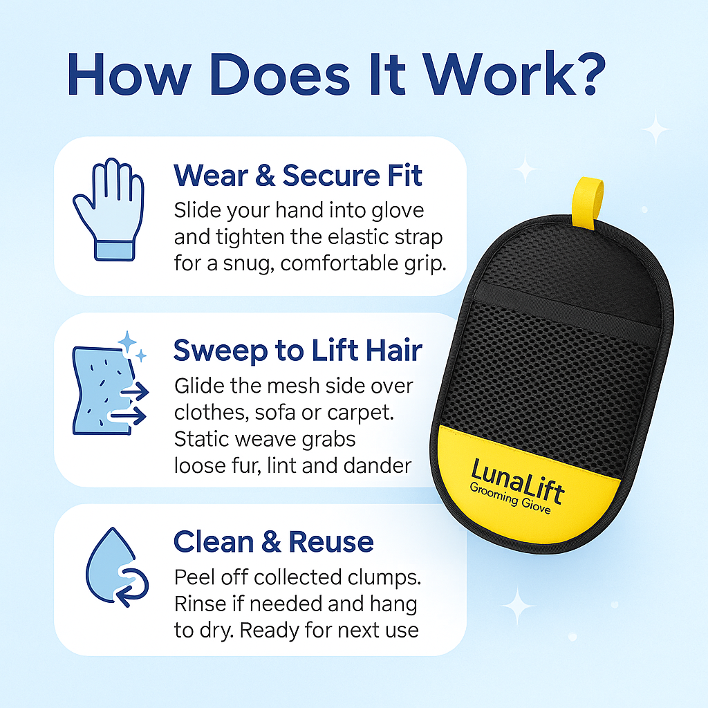 LunaLift Grooming Glove™ | Double-Sided Pet Hair Remover for Clothes & Sofa
