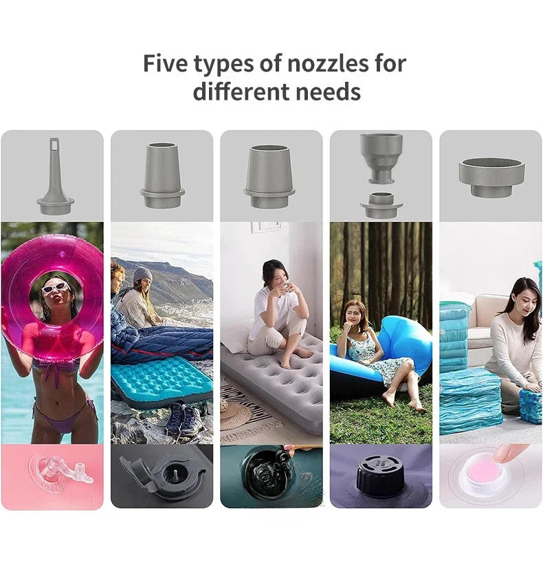 Lacozo™️ Mini Wireless Air Pump with LED Lights & 5 Nozzles for Inflatables